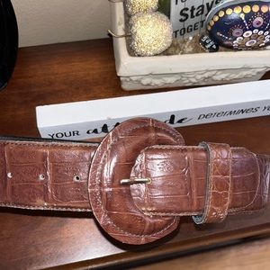 Vintage Milos Brown Genuine Leather Belt Wide Croc Embossed sz Medium Women EUC